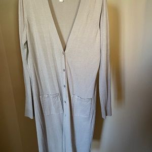 Garnet Hill Long Cardigan, 60% Silk/40%Cotton, Taupe, Medium, Item 40923